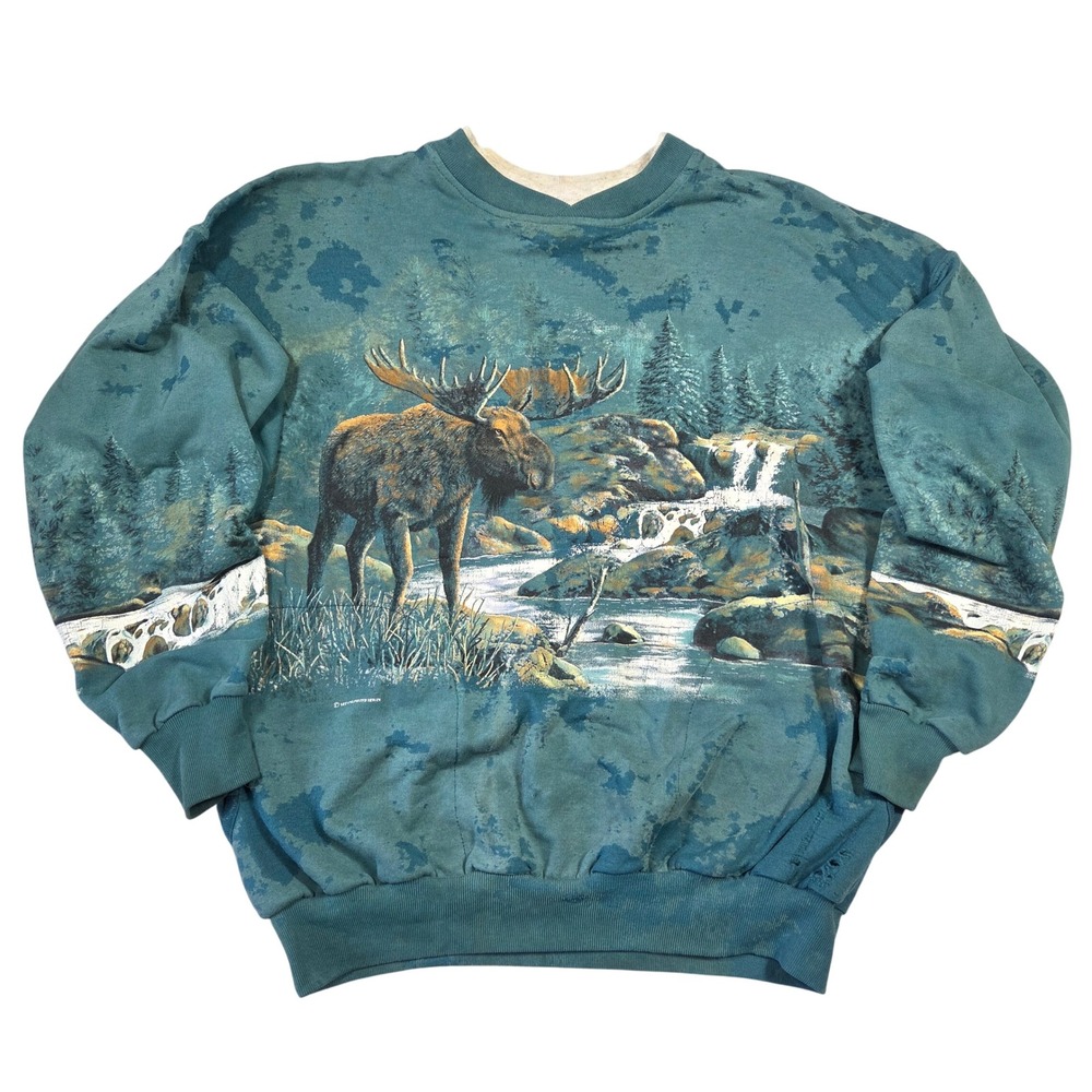 Vintage Art Unlimited Sportswear Moose All Over Print Sweatshirt M Made in USA